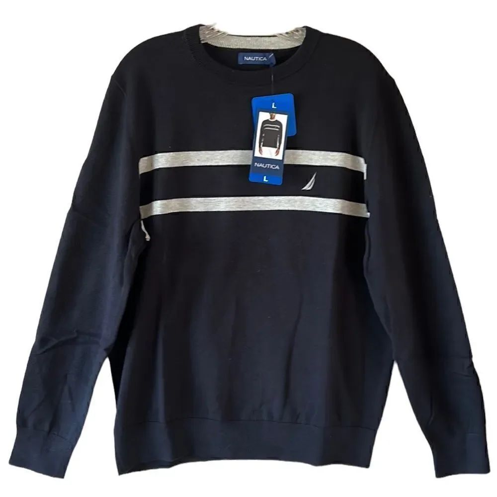NEW Nautica Mens Black And Grey Crewneck Sweater